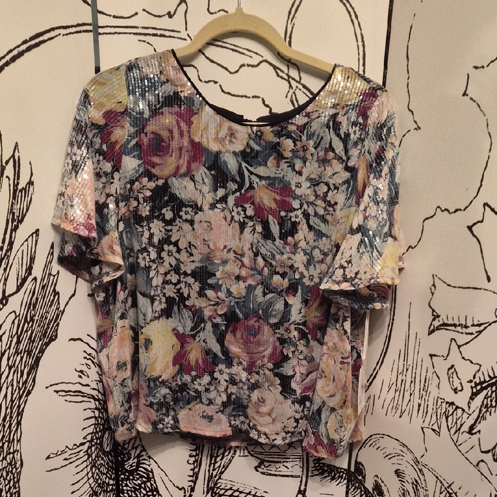 LC Lauren Conrad Multicolor Floral Sequin Blouse